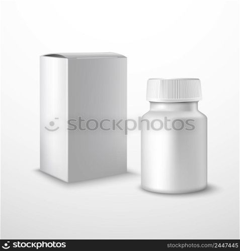 Blank medicine bottle with medical supplements realistic isolated on white background vector illustration