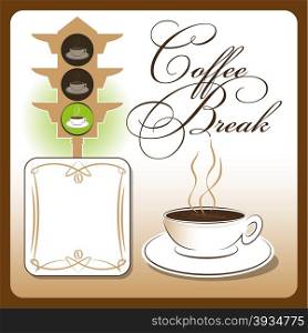 Blank menu and prices a cup of coffee in a restaurant. Time for coffee Cup. Vector illustration