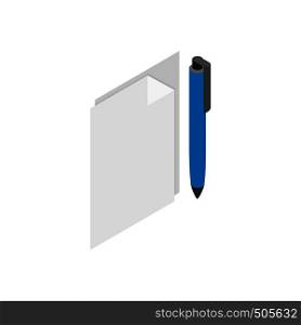 Blank note paper with pen icon in isometric 3d style on a white background. Blank note paper with pen icon, isometric 3d style