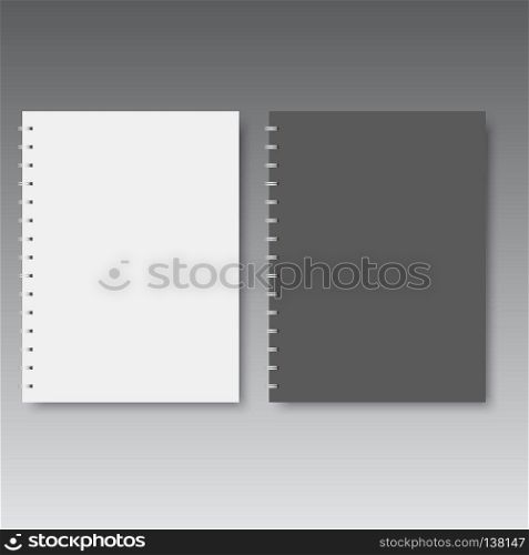 Blank of spiral notebook template mock up. Black and white covers. Vector.