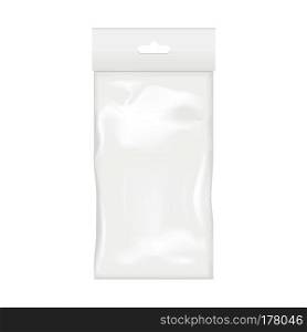 Blank of transparent plastic pocket bag with hand slot. Vector.