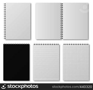 Blank open and closed realistic notebook, organizer and diary vector template isolated. Diary notepad, paper page organizer and notebook illustration. Blank open and closed realistic notebook, organizer and diary vector template isolated
