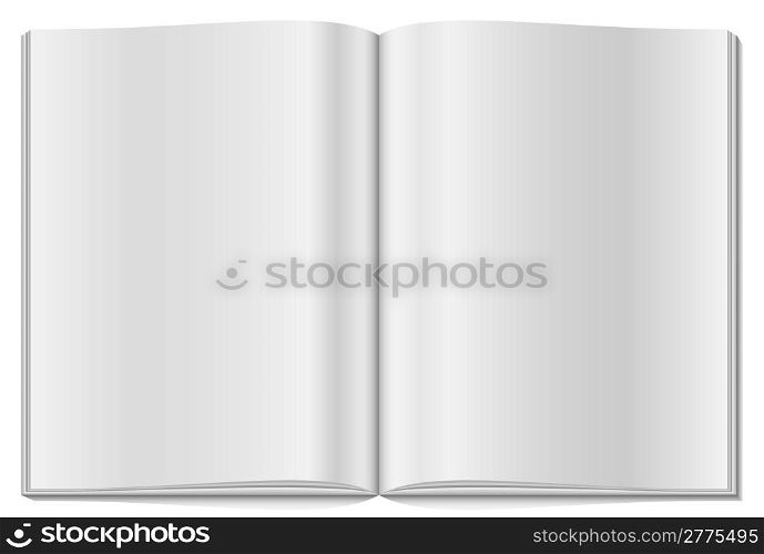 Blank opened magazine isolated on white background.