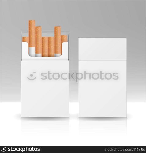 Blank Pack Package Box Of Cigarettes. Blank Pack Package Box Of Cigarettes 3D Vector Template For Design. Opened Pack Of Cigarettes