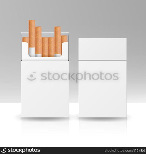 Blank Pack Package Box Of Cigarettes. Blank Pack Package Box Of Cigarettes 3D Vector Template For Design. Opened Pack Of Cigarettes