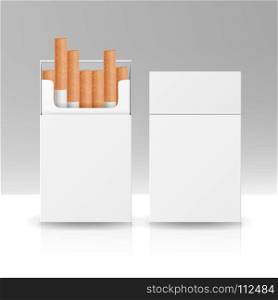 Blank Pack Package Box Of Cigarettes. Blank Pack Package Box Of Cigarettes 3D Vector Template For Design. Opened Pack Of Cigarettes