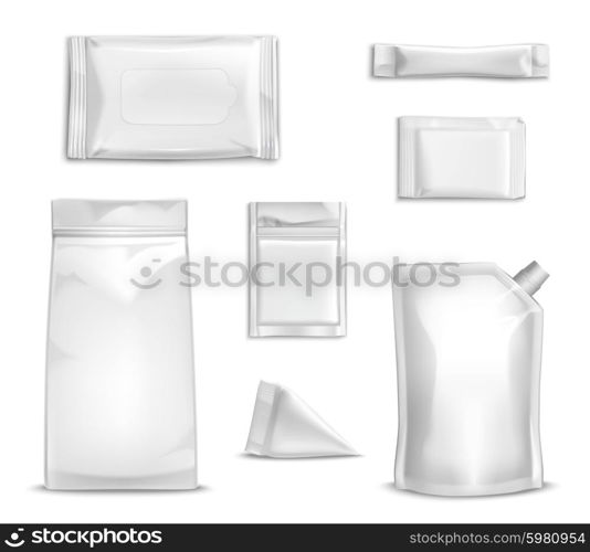 Blank Packaging Set. Blank white packaging realistic set for food and sauce isolated vector illustration