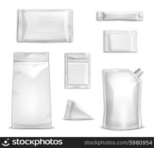 Blank Packaging Set. Blank white packaging realistic set for food and sauce isolated vector illustration