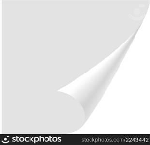 Blank page with fold. Curled paper sheet mockup isolated on white background. Blank page with fold. Curled paper sheet mockup