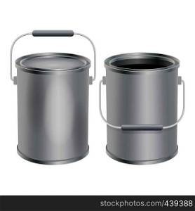 Blank paint buckets mockup. Realistic illustration of blank paint buckets vector mockup for web. Blank paint buckets mockup, realistic style