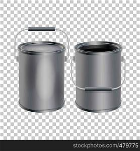 Blank paint buckets mockup. Realistic illustration of blank paint buckets vector mockup for web. Blank paint buckets mockup, realistic style