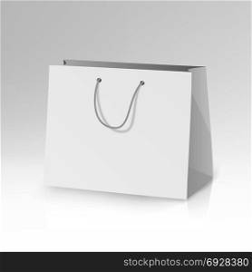 Blank Paper Bag Template Vector. 3D Realistic Shopping Or Gift Bag Mock Up With Handles Isolated. Blank Paper Bag Template Vector. 3D Realistic Shopping Or Gift Bag Mock Up