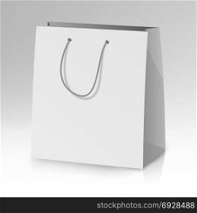 Blank Paper Bag Template Vector. Realistic Gift Bag Illustration. Blank Paper Bag Template Vector. 3D Realistic Shopping Or Gift Bag Mock Up