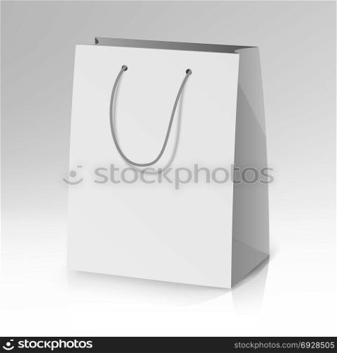 Blank Paper Bag Template Vector. Realistic Shopping Pocket Bag Illustration. Blank Paper Bag Template Vector. 3D Realistic Shopping Or Gift Bag Mock Up