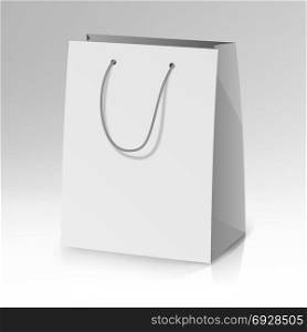 Blank Paper Bag Template Vector. Realistic Shopping Pocket Bag Illustration. Blank Paper Bag Template Vector. 3D Realistic Shopping Or Gift Bag Mock Up