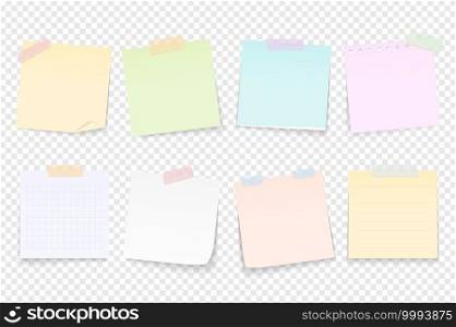 Blank paper notes attached by adhesive tape, vector eps10 illustration. Paper Notes