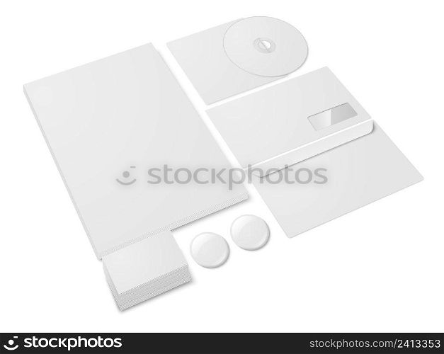 Blank paper office stationery template set isolated on white background vector illustration