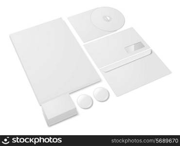 Blank paper office stationery template set isolated on white background vector illustration