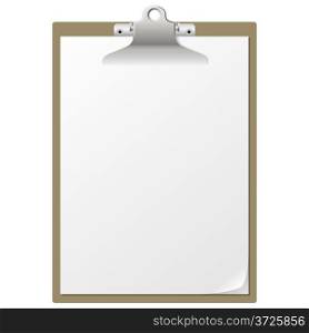Blank paper on clipboard isolated on white background.
