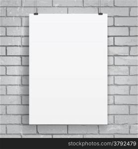 Blank paper poster on brick wall background. Vector eps-10.