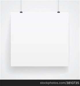 Blank paper poster on white wall. Vector eps-10.