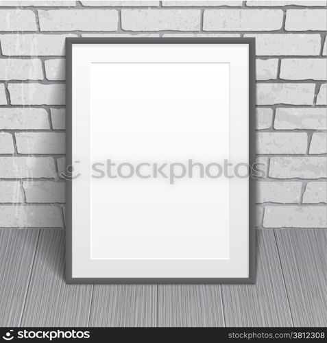 Blank paper poster with frame on brick wall background. Vector eps-10.