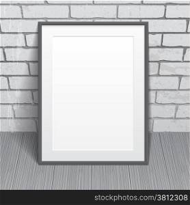 Blank paper poster with frame on brick wall background. Vector eps-10.