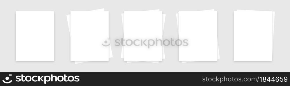 Blank paper sheet with shadow on background. Set of whites piece pages A4 format. 3d realistic vector mockup. Vector illustration.. Blank paper sheet with shadow on background. Set of whites piece pages A4 format.