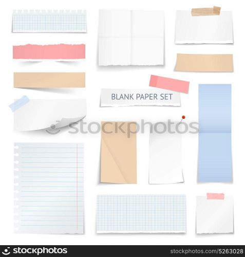 Blank Paper Sheets Strips Realistic Collection . Blank school notebook page strips graph paper notes with shadow curled edge effect realistic samples collection vector illustration