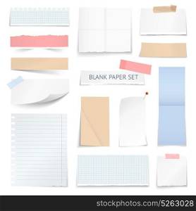 Blank Paper Sheets Strips Realistic Collection . Blank school notebook page strips graph paper notes with shadow curled edge effect realistic samples collection vector illustration