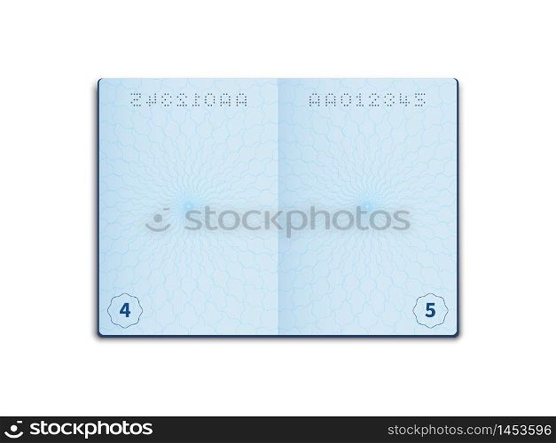 Blank passport. Opened document layout, page sheet with watermark. Empty foreign passport pages, identity card, vector detailed realistic template. Blank passport. Opened document layout, page sheet with watermark. Empty foreign passport pages, identity card, vector template