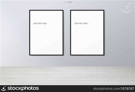 Blank photo frame or picture frame in wooden room background. Vector illustration.