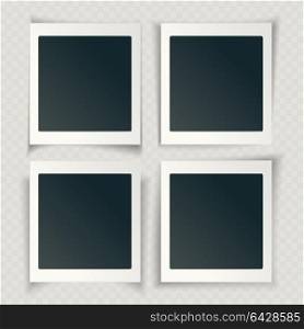 Blank photo frames with different shadows on the grunge transparent background, vector.