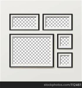 Blank Picture Frame Template Composition Set. Gallery Interior With Empty Wooden Frames Indoor Vector Design. Blank Picture Frame Template Composition Set Vector