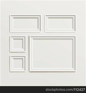 Blank Picture Frame Template Composition Set Vector. White Photo Frames. Realistic Picture Frame. Modern Design Element For You Product Mock Up Or Presentation.. Blank Picture Frame Template Composition Set Vector