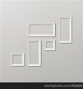 Blank Picture Frame Template Composition Set Vector. White Photo Frames. Realistic Picture Frame. Modern Design Element For You Product Mock Up Or Presentation.. Blank Picture Frame Template Composition Set Vector