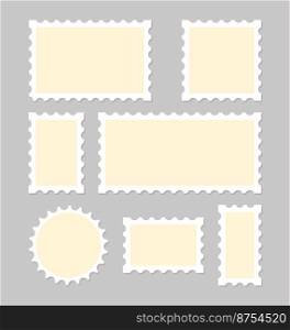 Blank postage st&. Postcard collection. Postmark perforated paper. Retro style or old style. Vector illustration