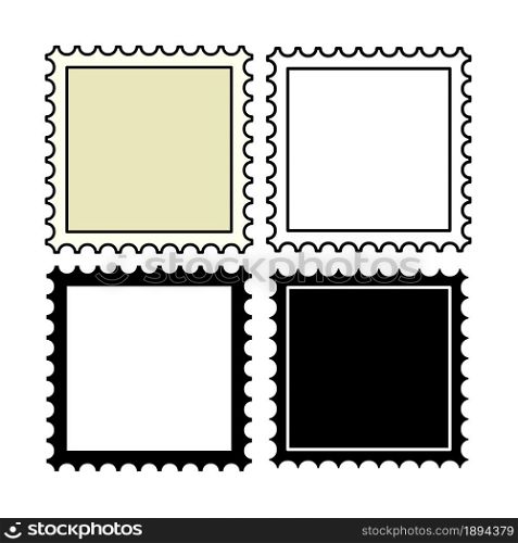 Blank postage stamp set. Outline, silhouette and yellow color postmark. Vector illustration isolated on white.