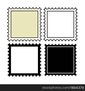 Blank postage stamp set. Outline, silhouette and yellow color postmark. Vector illustration isolated on white.