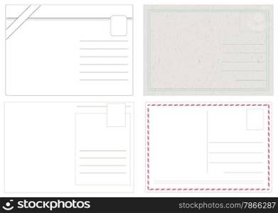 Blank postcard vectors isolated on white in 4 different styles