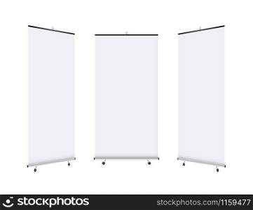 Blank roll-up banner display. Roll up banner stand. Vector stock illustration. Blank roll-up banner display. Roll up banner stand. Vector stock illustration.