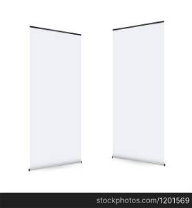 Blank roll-up banner display. Roll up banner stand. Vector stock illustration. Blank roll-up banner display. Roll up banner stand. Vector stock illustration.