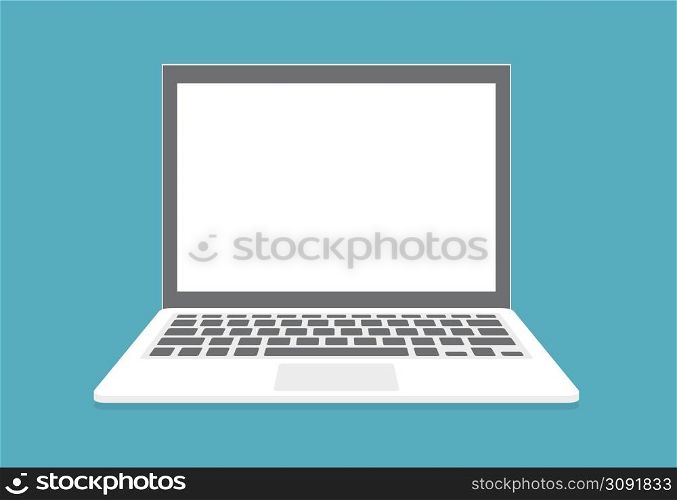 Blank screen laptop isolated on blue background. Vector illustration . Blank screen laptop isolated on blue background. Vector