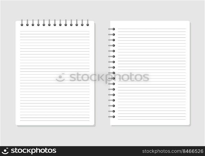Blank sheet of lined notebook. Set of realistic notebooks. Vector stock