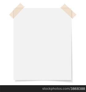 Blank sheet of paper with adhesive tape stripes and shadow effect with empty space for your business message and advertising copy vector EPS 10 illustration isolated on white background.