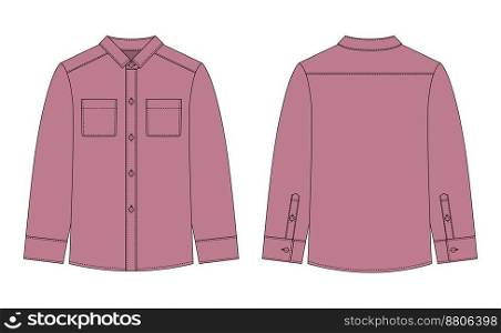 Blank shirt with pockets and buttons technical sketch. Pudra color. Unisex casual shirt mock up. Front and back views. Fashion vector CAD design illustration. Blank shirt with pockets and buttons technical sketch. Pudra color. Unisex casual shirt mock up.