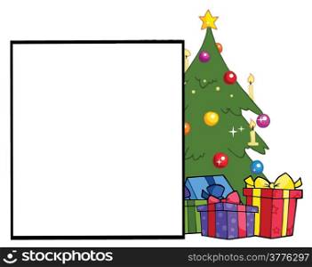 Blank Sign With Christmas Tree
