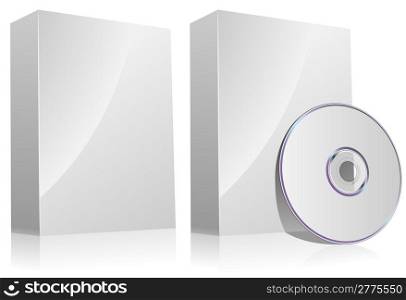 Blank software box with and without disc isolated on white.