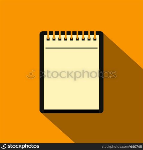 Blank spiral notepad icon. Flat illustration of blank spiral notepad vector icon for web on yellow background. Blank spiral notepad icon, flat style