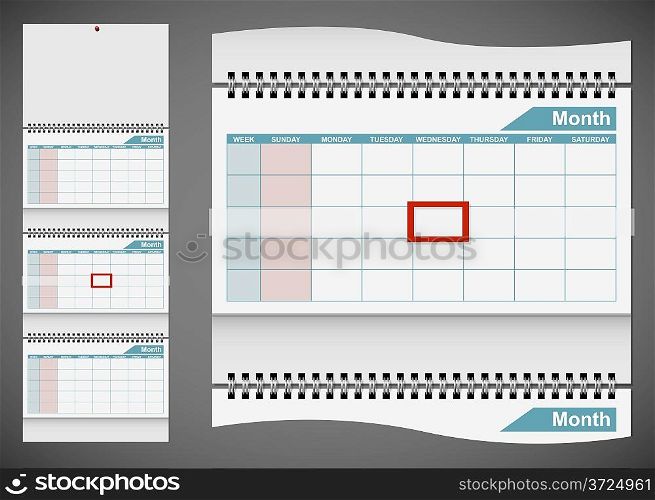 Blank standard wall calendar template isolated on gray background. EPS10 file.